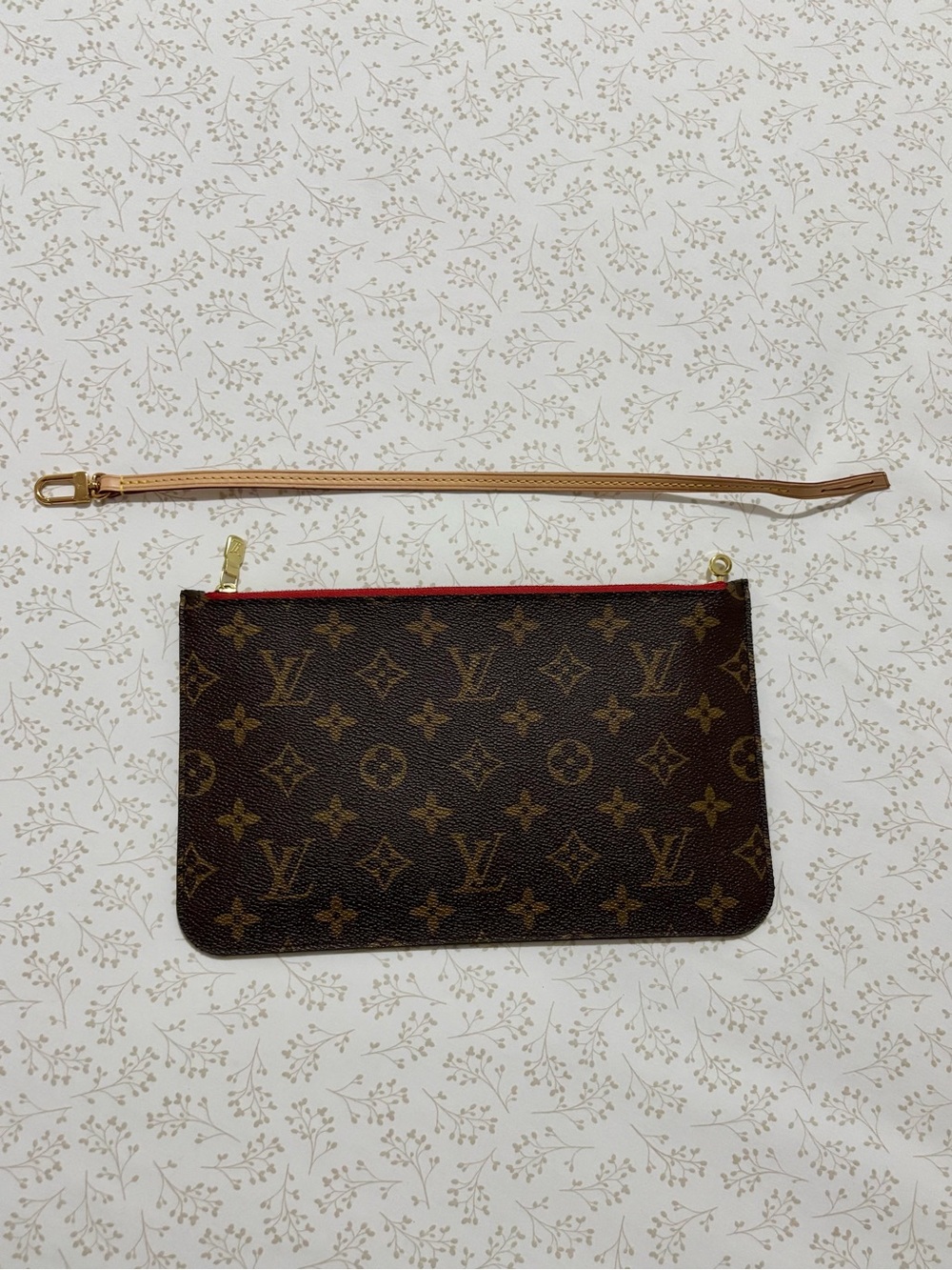 Louis Vuitton Brown Monogram Canvas Wristlet with Red Interior - Picture 3 of 9